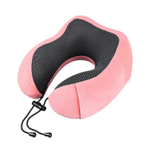 (Magnetic Pink) Memory Foam U-Shaped Travel Pillow Neck Support Head Rest Car Plane Soft Cushion