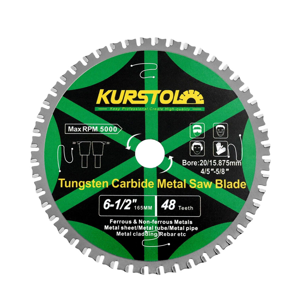 165Mm Metal Cutting Circular Saw Blade - Kurstol Tungsten Carbide Tipped Saw Blade 48T For Steel, Stainless Steel, Nickel, Titanium, Ferrous Metals 5051226598463