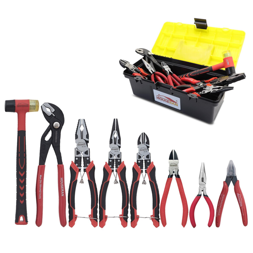 Houseran 8-Piece Tool Set With Case Including 10Â Groove Joint Pliers, 8.3Â Long Nose, Linesman, 7.5Â Diagonal, 6Â Flush Cutter 5051226602191