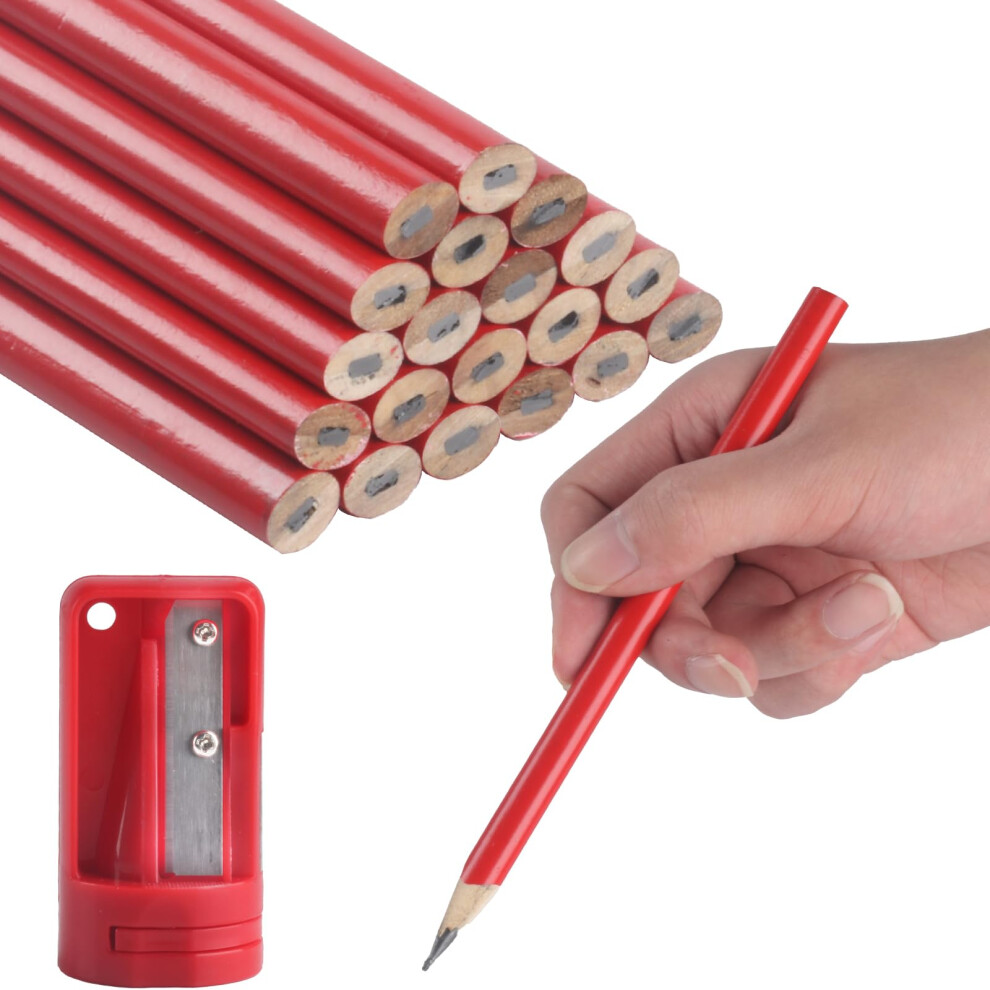 20Pcs Carpenters Red Flat Joiners Pencils - Builders Heavy Duty Woodworking Marking Tool, Construction Pencils With Sharpener 5051226600180