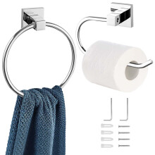 BEIJIE Chrome Toilet Roll Holder, 2 Pieces Bathroom Accessory Toilet Paper Holder and Towel Ring
