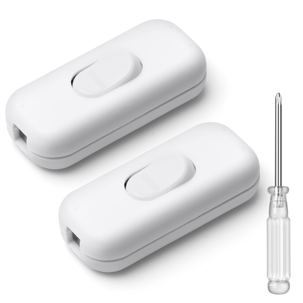 Axfee 6A Double Pole Inline Cord Switch, 2-Pack Torpedo Switch - 2 Or 3 Core, Accepts Round Or Flat Wire, 250V For Desk Lamp/Light/Bulb, White 5051226602085