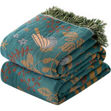 HOORDRY 100% Organic Cotton Double-Sided Teal Throw Blanket -130x150cm(5060In), Bohemian Soft and Warm Cotton Blanket and Bedspread for Armchair.