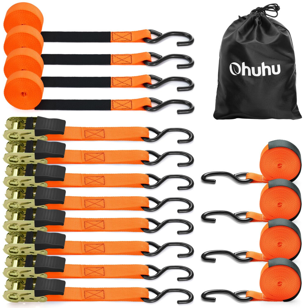 Ratchet Straps With Hook 8 Pack, Ohuhu 4.6M X 25Mm 680Kg Break Strength Heavy Duty Ratchet Tie Down Straps Lashing Straps With S Hook For 5051226586385