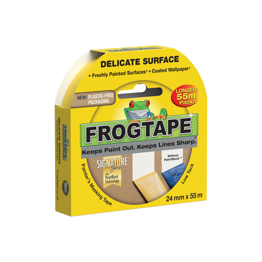 Frog Tape Yellow Delicate Surface Painters Masking Tape 24Mm X 55M. Indoor Painting And Decorating For Sharp Lines And No Paint Bleed 5051226637209