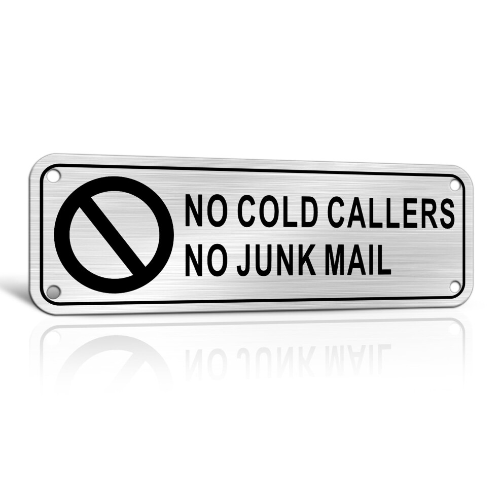 Takula No Junk Mail And Cold Caller Sign - 15 * 5Cm Metal Sign For Front Door With Pre-Drilled Holes And Adhesive Backing | 1 Pack 5051226598753