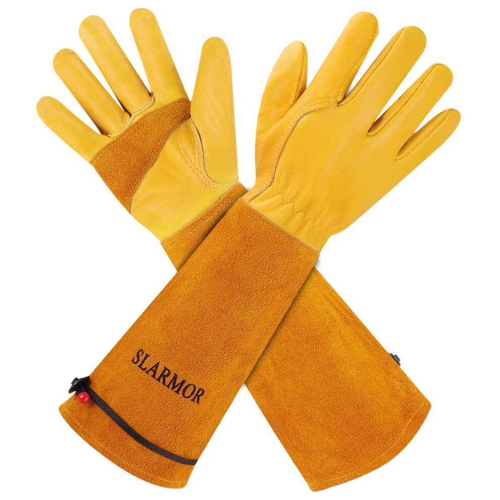 Slarmor Leather Gardening Gloves For Women/Men - Thorn Proof Cowhide Leather Rose/Blackberry Pruning Heavy Duty Garden Gloves Thick Palm Gauntlet 5051226620508