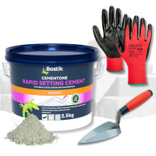 Cement Ready Mixed Bundle with 2.5kg Bostik Cementone Rapid Setting Cement Mix, 6" Pointing Trowel, & Safety Gloves | Quick Drying | Ready Mix Concre