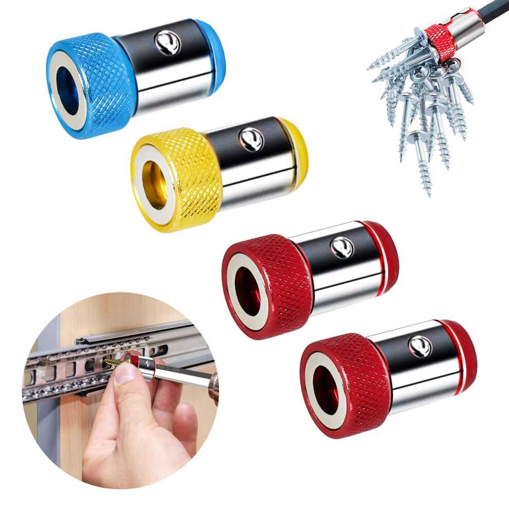 Screwdriver Head Magnetic Ring 4Pcs Aluminum Alloy Magnetic Bit Holder Attachment Magnetizer Screw Detachable For 1/4 Inch Hex 6.35Mm Shank 5051226564635