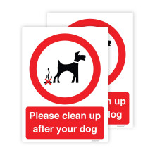 Pack of 2 Dog Poo Sign (200 x 150 mm) Self Adhesive Waterproof Clean Up After Your Dog Fouling Signs Sara Prints