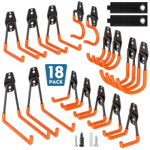 BONTEC 18 Pack Heavy Duty Orange Garage Storage Hook, Steel Wall Mount with Anti-Slip Coating, Holds 211kg Brick 502kg Drywall, U J S Designs for Too