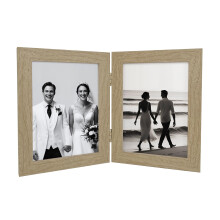 Aryllis 7x5 Double Photo Frame, Oak Colour, Freestanding & Folding Hinged Twin Frames for Tabletop Display