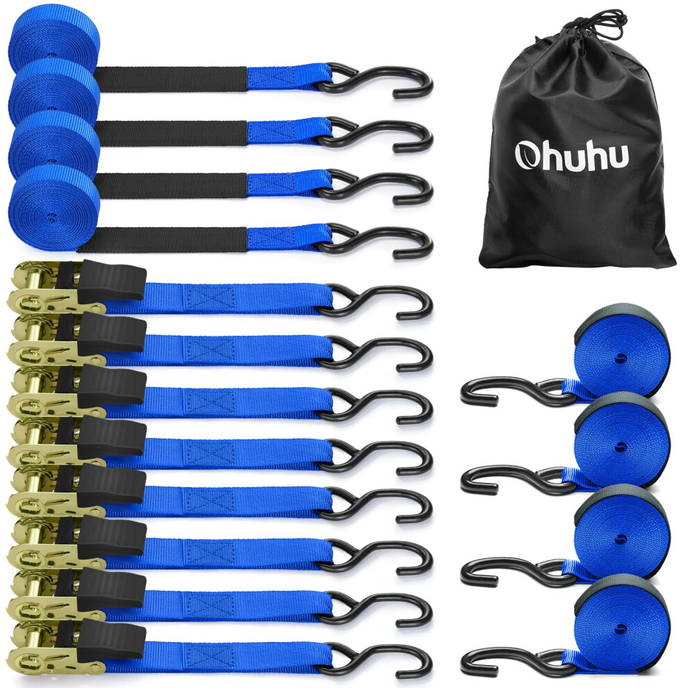 Ratchet Straps With Hook 8 Pack, Ohuhu 4.6M X 25Mm 680Kg Break Strength Heavy Duty Ratchet Tie Down Straps Lashing Straps With S Hook For 5051226622335