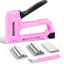 EZUVITA Light Duty Staple Gun for Wood, Pink Upholstery Staple Gun Kit with 2000pcs JT21 Staples 6mm, 8mm, 10mm and Staple Remover