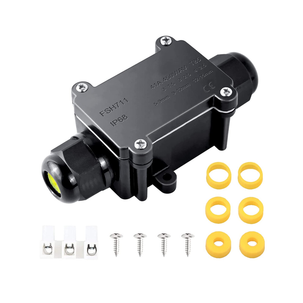 Elezenioc Ip68 Waterproof Junction Box, 2-Way Outdoor Cable Connectors With 2 Cable M20 Gland Wire Connector Electrical Junction Box For 5-15Mm 5051226630804