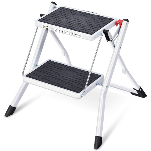 Kingrack Step Ladder Stool, Double Side Folding Step Stool, Portable 2 Step Ladder with handdle, Anti-Slip Large Platform