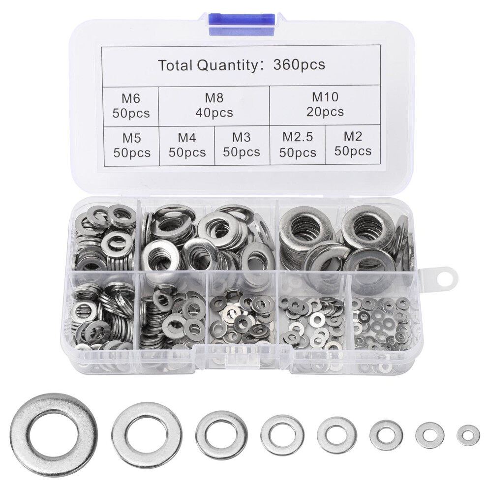 360 Pcs Stainless Steel Washers, Flat Washers, Washer Assortment With Assortment Box, Washer For Screws & Nuts & Threaded Rods 5051226574214