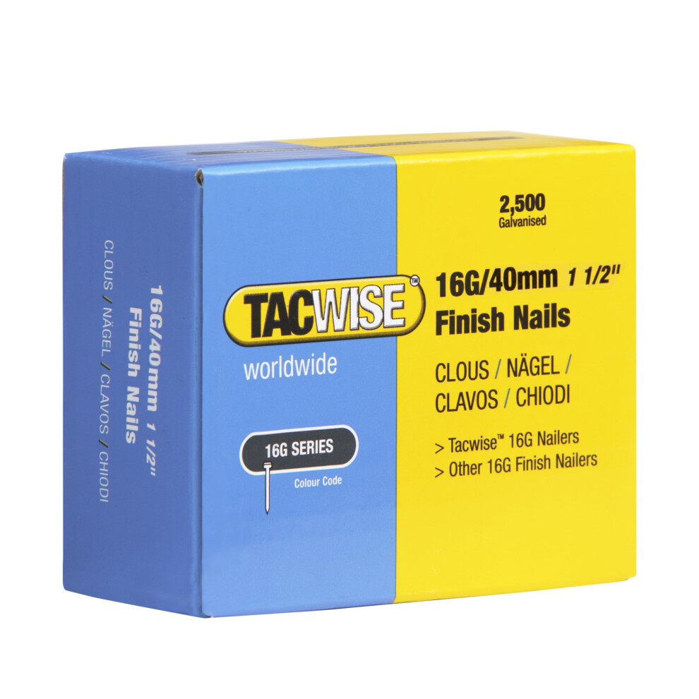 Tacwise 0319 Type 16G / 40 Mm Galvanised Finish Nails, Pack Of 2500 5051226583865