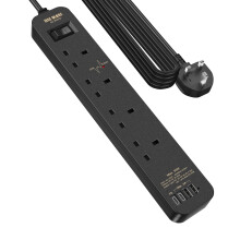 Extension Lead Power with USB C PD 20W, 4 Way Socket 1200 Surge Protection with 4M /13.12FT Long Extension Cord Multi Plug 2990W Safety Shutter for TV