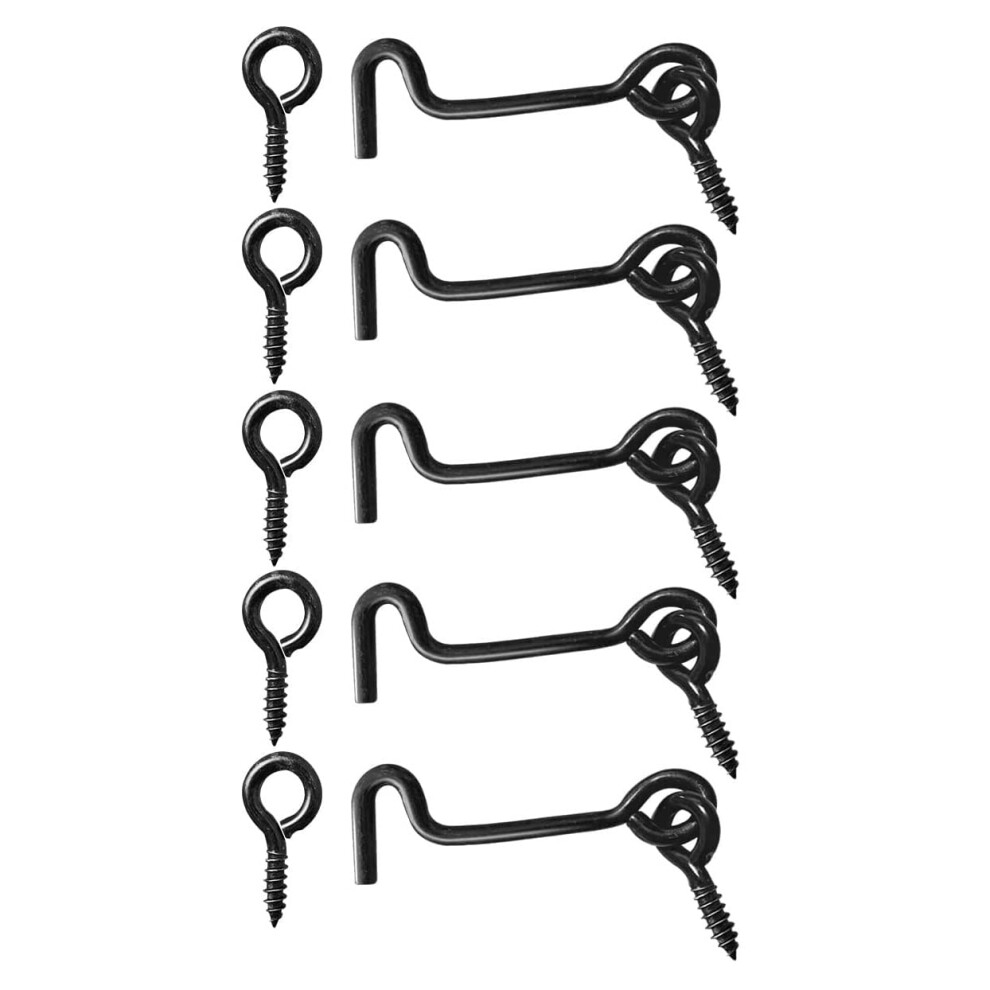 Terf High Quality Cabin Hook And Eye Black 50Mm (2 Inch) Gate Door Lock Latch Hook Eye For Window Slide Barn Bathroom Toilet Cabinet Cupboard Shed 5051226630354