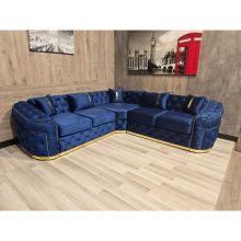 (5 Seater Corner, Silver) Luxury Chesterfield Toronto Plush Velvet Sofa Set Gold Trim 2 & 3 Seater Corner Sofa Couch Settee