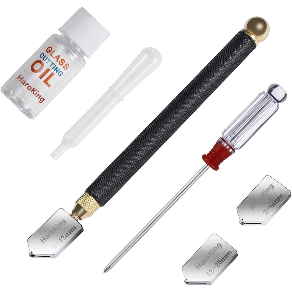 Haroking Glass Cutter Kit With Cutting Oil, 2Mm-20Mm Professional Cutting Head, Carbide Tip Glass Cutter Tool For Thick Glass Mirror And Mosaic 5051226566639
