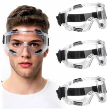 Eulihent 3-Pack Anti-Fog Safety Goggles, Protective Goggles for Adults, Safety Goggles Over Glasses with Adjustable Vented Design