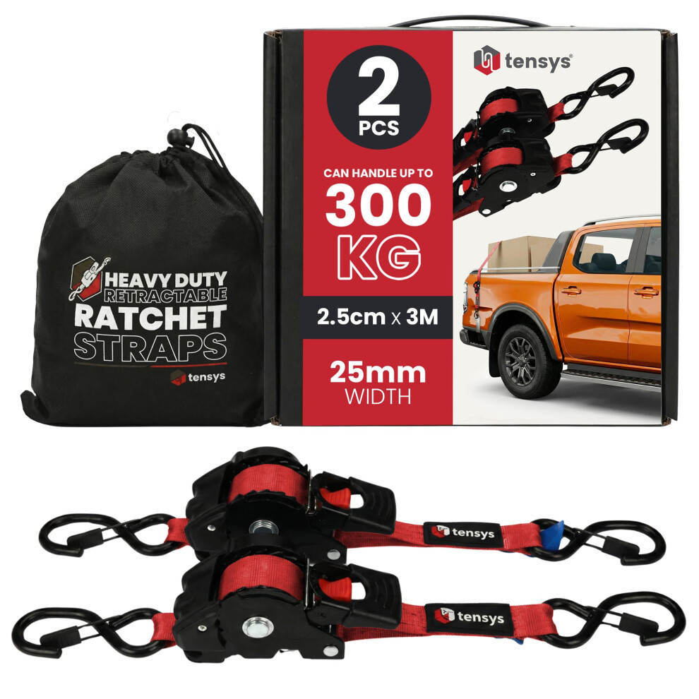 Tensys Retractable Ratchet Tie Down Straps Set Â Heavy Duty Auto Self Retracting Ratchet Straps With Padded Handles For Cargo Luggage Furniture 5051226598197