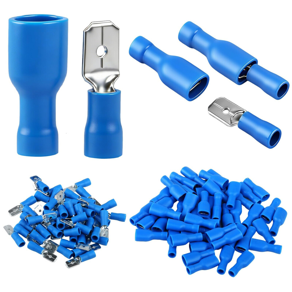100Pcs 14-16Awg Crimp Connectors, Fully Insulated Spade Wire Connector Crimp Terminals Electrical Cable Crimping Connectors 50Pcs Female 50Pcs Male 5051226635366