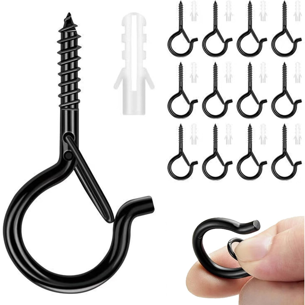 Yongyongbuy Screw-In Hook, Q Hanger Hook, Safety Buckle, String Light Hook, Black Screw Hook, Ceiling Hook, Plant Hook, 12-Pack 5051226568527