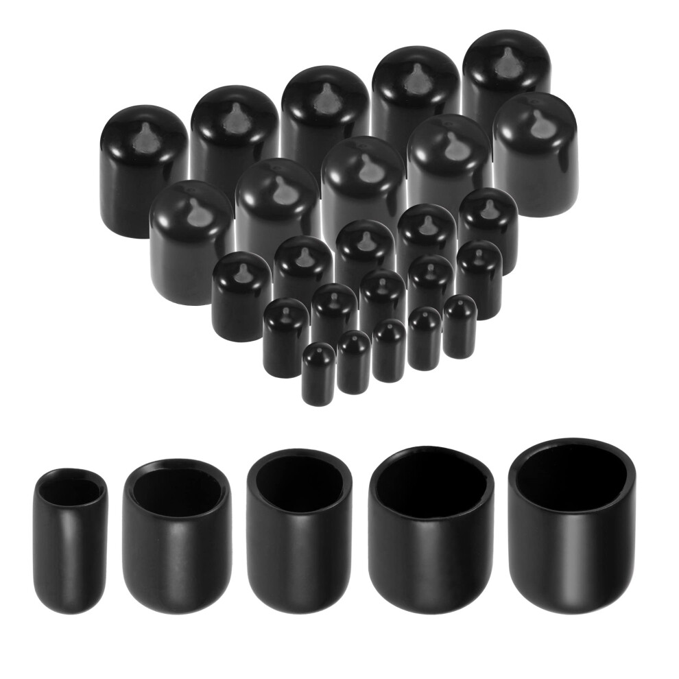Sourcing Map 25Pcs Round Rubber End Caps 6Mm 9Mm 12Mm 16Mm 19Mm Black Vinyl Cover Screw Thread Protectors Assortment Kit 5051226614781