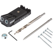 Trend Twin Pocket Hole Jig with HSS Drill Bit & Depth Setting Collar, Square Drive Bit & Pocket Hole Screws Selection, PH/JIG/C