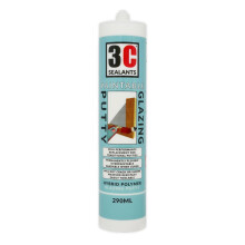 3C Sealants Paintable Glazing Putty 290ml White - Hybrid MS Polymer Window Sealant, Sandable & Overpaintable, UV & Moisture Resistant