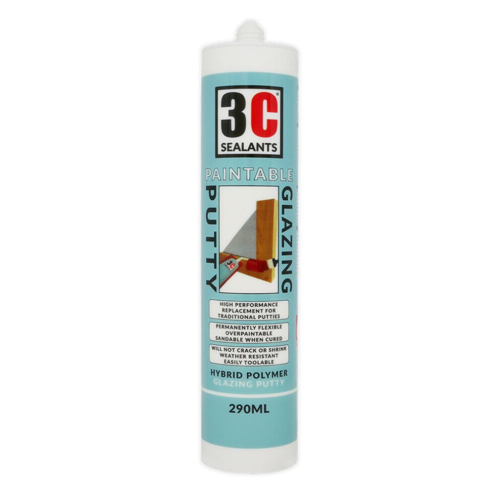3C Sealants Paintable Glazing Putty 290Ml White - Hybrid Ms Polymer Window Sealant, Sandable & Overpaintable, Uv & Moisture Resistant 5051226632020