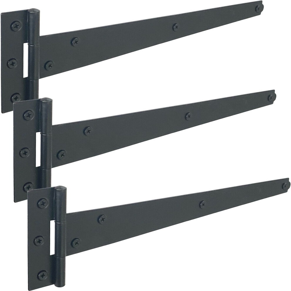 Irontite 3 Pack Black T Hinges 300Mm (12), Gate Hinges For Wooden Gates Or Garden Sheds, Black Coated For Weather Protection 5051226632235