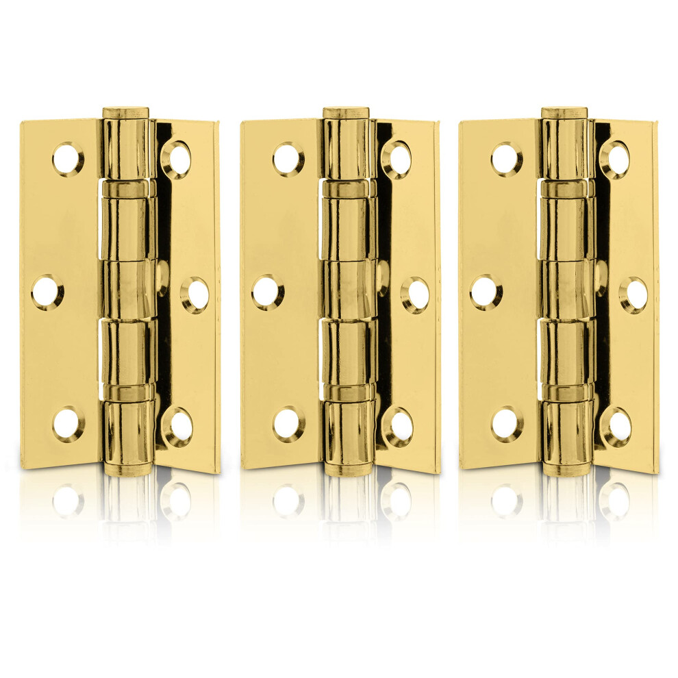 Xfort 3 Inch (75Mm) Polished Brass Ball Bearing Hinges, Steel Door Hinge For Wooden Doors (1.5 Pairs) 5051226563669