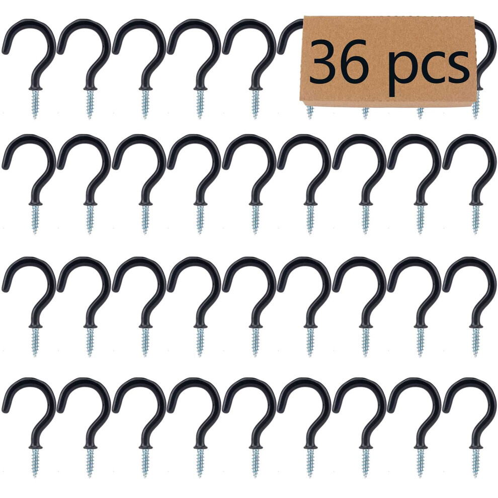 Japonc 36Pcs Metal Ceiling Hooks 1-1/4 Inch Multipurpose Vinyl Coated Screw-In Wall Hooks For Hanging Plants, Cups, Utensils 5051226611995