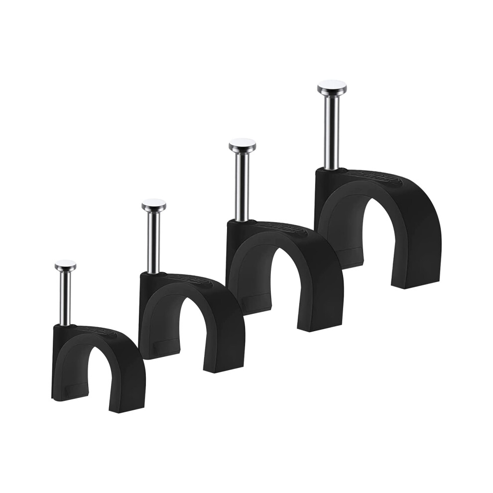 Abnii Cable Clips, 400 Pcs Wire Clips Durable Black Round, 4 Size 4Mm 6Mm 8Mm 10Mm,Cable Tacks Wire Tidy Clips,Black-4/6/8/10Mm 5002866021644