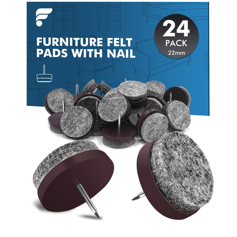 Shinfly 24 Pcs Chair Leg Floor Protectors, Non Slip Felt Pads For Furniture Feet, Nail In Chair Leg Floor Protectors With 5Mm Thick, Diameter 22Mm 5051226630521