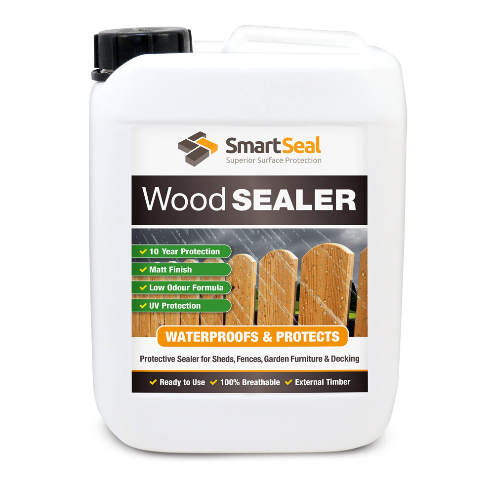 Smartseal Wood Sealer - 5L - Clear Protective Wood Sealer For Exterior Use. Rain Repellent Invisible Waterproof Sealant For Wooden Fences, Decking 5051226620782