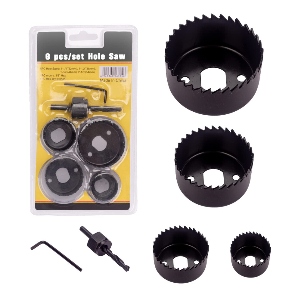 6Pcs Hole Saw Kit - Carbon Steel Downlights Holesaw Drill Bit Tools Cutter Set For Wood, Plasterboard, Plastic 5051226630002