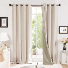 Deconovo Total Blackout Curtains Faux Linen Thermal Eyelet Curtains for Bedroom, Pale Khaki, W66 x L54 Inch One Pair