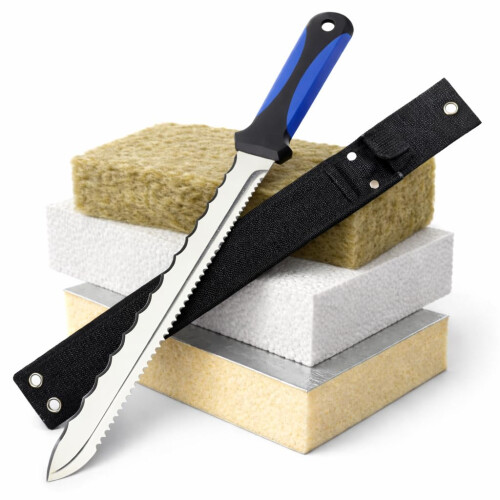 Professional Insulation Knife with Safety Sheath – Serrated Stainless Steel Saw for Cutting XPS & PIR Foam Board, Rockwool, Mineral Wool