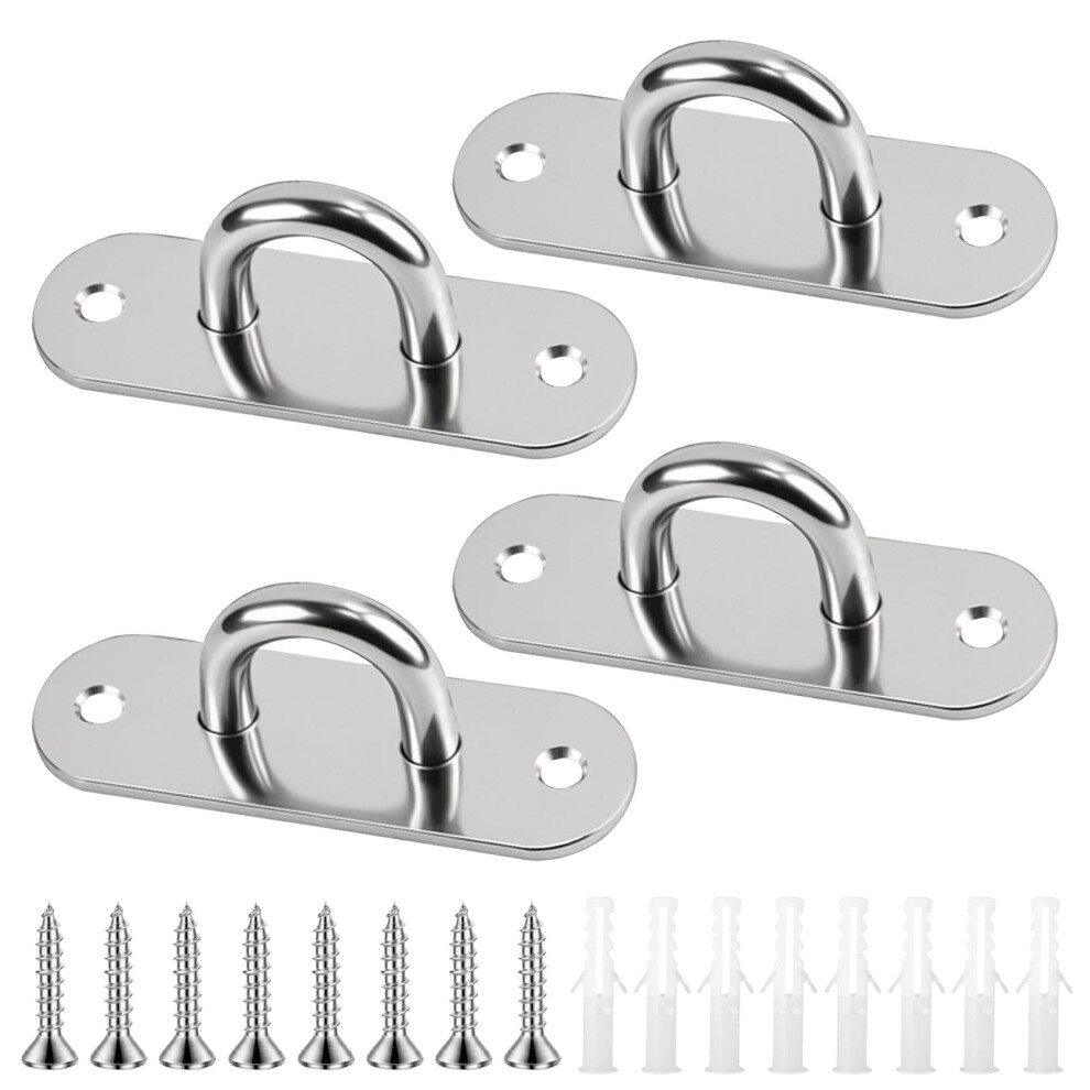 4Pcs M5 Pad Eye Plate Hooks, Stainless Steel Pad Eyes Plate U Brackets, Heavy Duty Wall Mount Ceiling Hook, Marine Hardware Hook-S With Screws 5051226602030