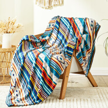 Qucover Fleece Throw Blanket 150x200cm, Ultra Soft Boho Double Sofa Bed Throws, Blue Stripe Blanket for Bed Couch Armchair Cover