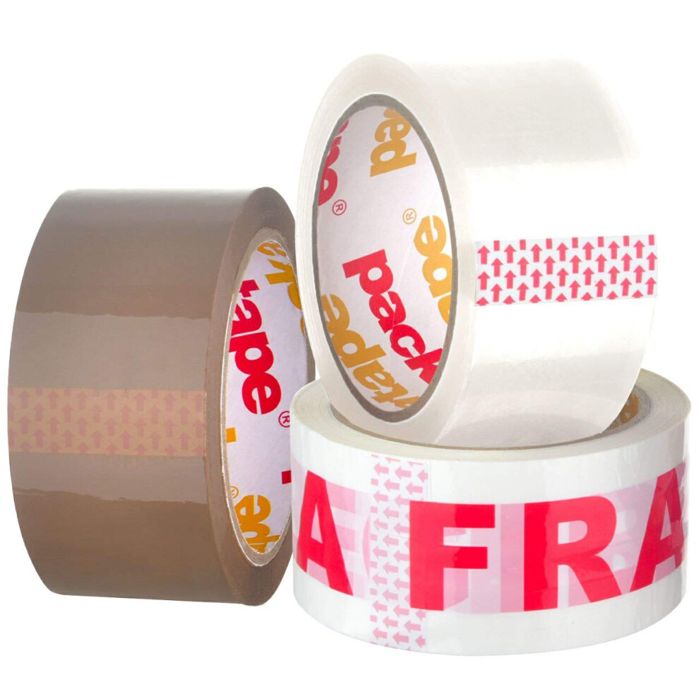 Packatape Packaging Tape General Purpose 3 Roll Pack 1 X Brown, 1 X Clear, 1 X Fragile 48Mm X 66M 5051226589119