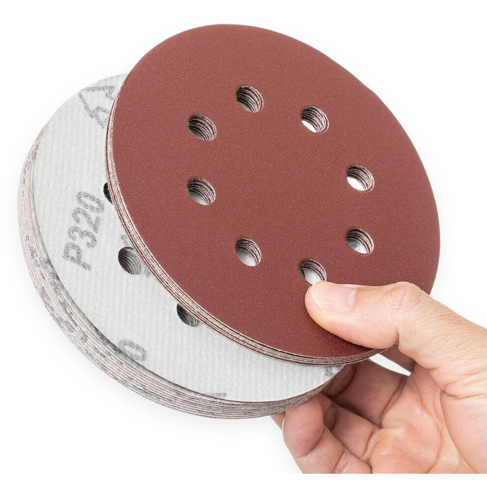 Yoiyee 320 Grit Sanding Discs Pads, 8 Holes, 125Mm/5-Inch Hook And Loop Quick Change Sandpaper Sheet For Random Orbital Sander, 20 Pack 5051226586781