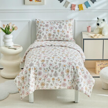 JHCHMX Toddler Duvet Cover and Pillowcase Set,Pink Floral Toddler Cot Bed Duvet Cover Set, Reversible Kid Bedding Set For Girls-120 X 150 CM