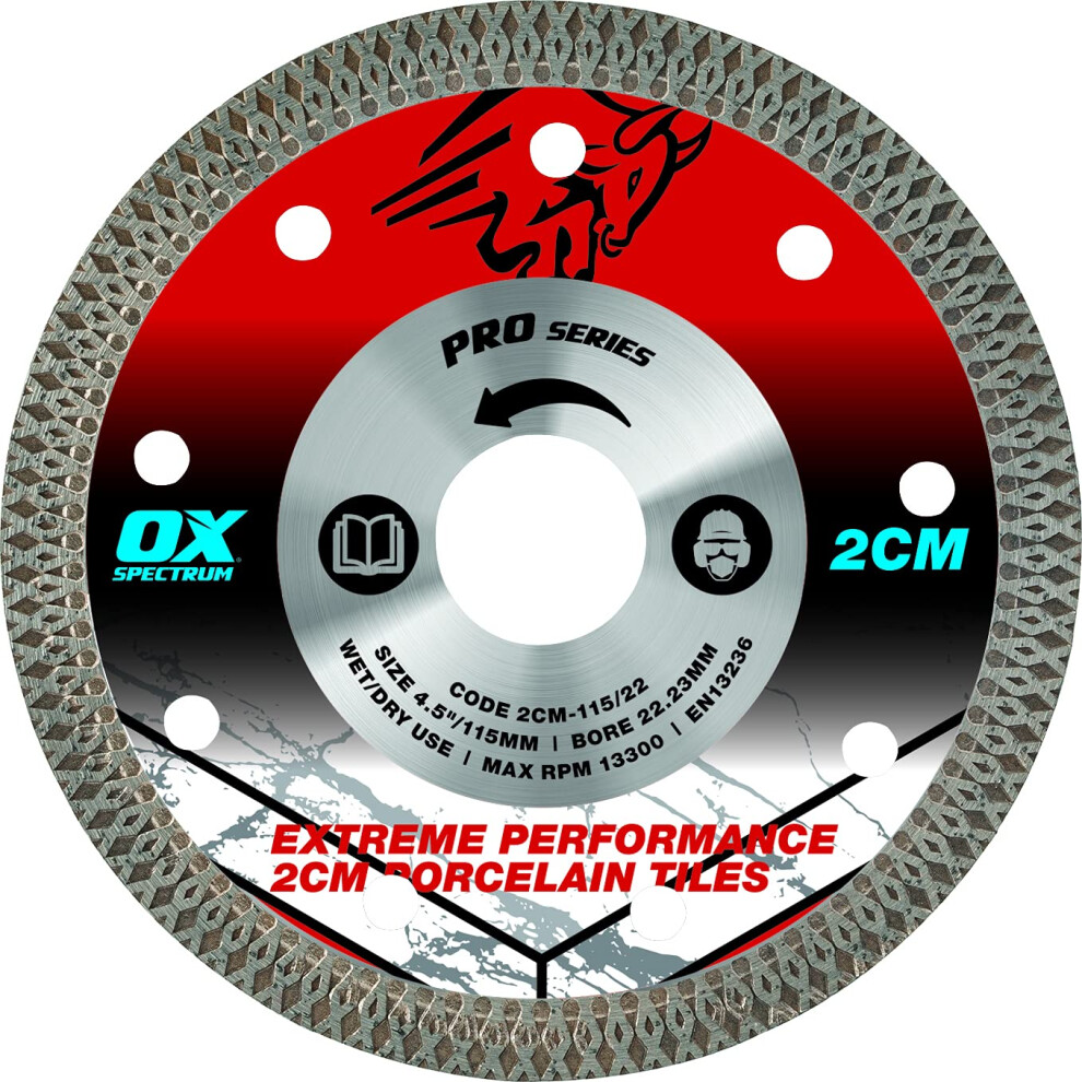 Ox Pro 2Cm Porcelain Cutting Blade - 115/22.23Mm, Blue 5051226592171