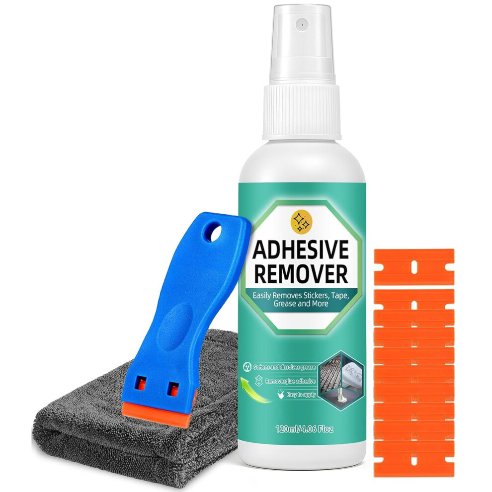 Sticky Stuff Remover Spray, Powerful Adhesive Remover With Scraper And Towel, Glue Remover Removes Sticker, Glue, Tape, Labels On Glass, Plastic 5051226600388